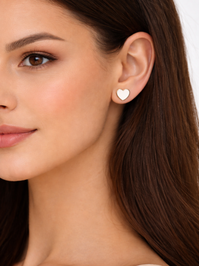 Brincos Aço Coração Branco