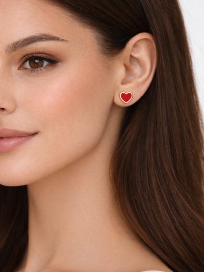 Brincos Aço Coração Vermelho