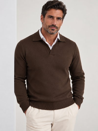 Camisola Tricot Decote V Castanho Zolf