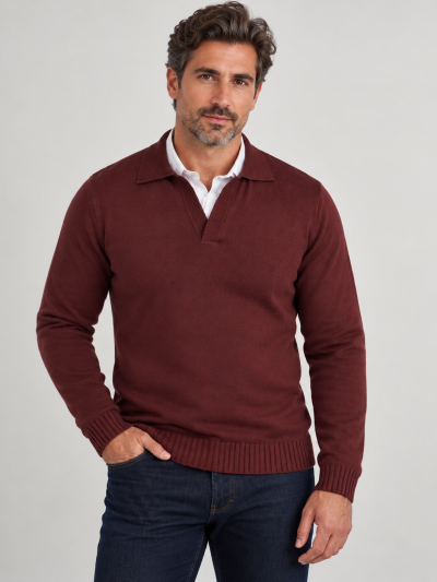 Camisola Tricot Decote V Borgonha Zolf